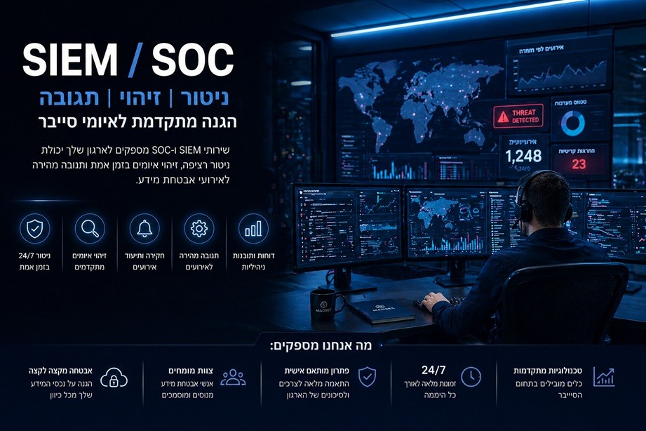 שירותי SIEM / SOC – ניטור סייבר, זיהוי איומים ותגובה לאירועים